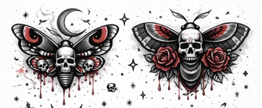 Moth Tattoo Flash Sheet - Gothic Moth Tattoo Designs - Dark Tattoo ...
