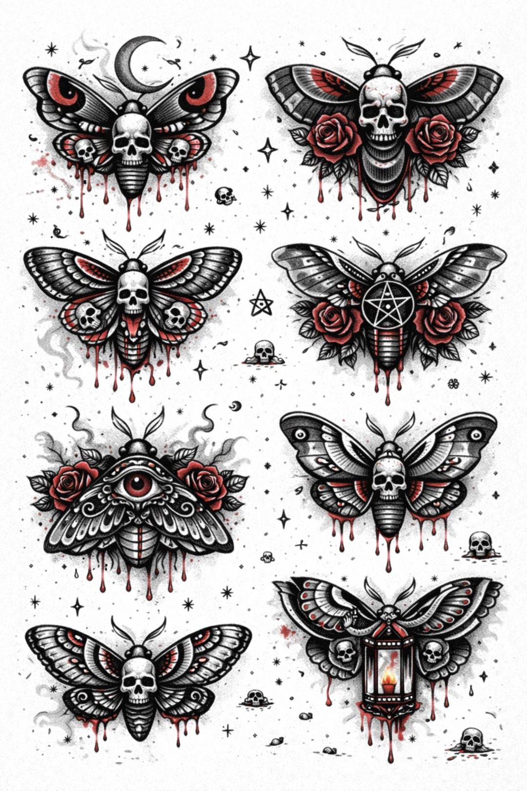 Moth Tattoo Flash Sheet - Gothic Moth Tattoo Designs - Dark Tattoo ...