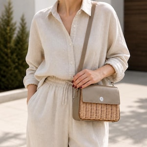 Handmade Woven Handbag with Leather Details, Summer Purse, Eco Friendly Bag for Women