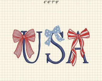 4th of Jul USA Schleifen Maschinenstickerei, Patriotic Design, USA 250th Stickmuster, 4