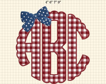 4.Juli Bogenrand Monogramm Maschinenstickerei, Monogramm Name Stickerei, 4.Juli Stickdatei, 4.Juli Stickdatei, Unabhängigkeitstag