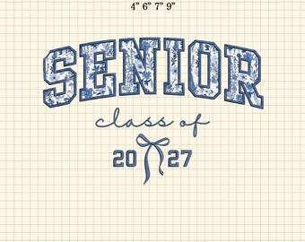 Applique Floral Chinoiserie Class of 2027 Machine Embroidery File, Senior 2027 Bow Design, Class of 2027 Embroidery File, Coquette Bow File