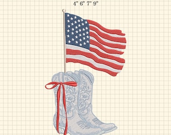 Western Cowboy Stickdatei, Cowgirl Boots Maschinenstickerei, Vaterländisches Design, USA Flagge Datei, Retro Amerika, Coquette Cowboy Boots