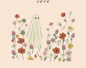 Wildflowers Ghost Machine Embroidery File, Spooky Season Embroidery, Spooky Floral Ghost, Botanical Ghost, Preppy Fall, Halloween Ghost