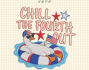 Ricamo a righe "Chill the Fourth Out", ricamo dell'oca per il 4 luglio, ricamo dell'oca con la bandiera americana, file per il Giorno dell'Indipendenza