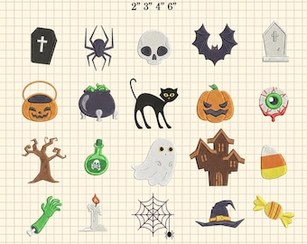 Halloween Mini Embroidery Bundle, Ghost Pumpkin Skull Bat Witch Hat Embroidery Design, Halloween Design, Spooky Season Files, DST PES JEP