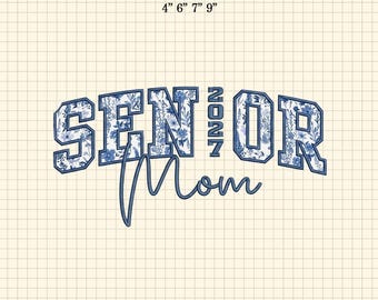 Applikationen Floral Chinoiserie Senior Mom 2027 Maschinenstickerei, Senior 2027 Bow Design, Mama 2027 Stickerei, Coquette Bow