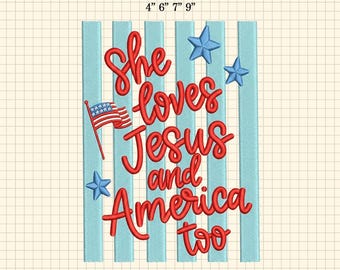 Liebt Jesus und auch Amerika Stickdatei, christliches Design, christlich Patriotisch Kokette, Bibel Vers amerikanisch, digitaler Download