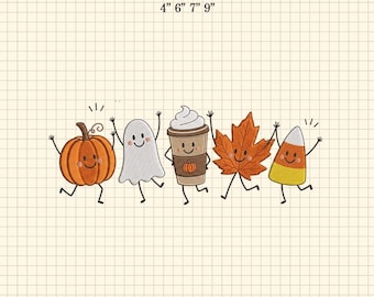 Kürbis Geist Candy Corn Maschinenstickdatei, Pumpkin Spice Latte Stickdatei, Thanksgiving Stickdatei, Halloween Kürbis