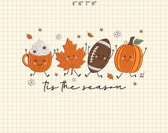 Niedliche Herbst Maschinenstickdatei, Tis The Season Doodle Stickdatei, Thanksgiving Stickdatei, Basketball, Hallo Herbst, Herbst Kürbis