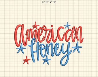 Amerikanisches Honig Stickerei Design, Preppy 4. Juli Girly USA Stickerei, Amerikanische Stickerei, USA Liberty Unabhängigkeit, Western Style