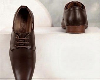 Chaussures habillées Oxford marron pour homme - Chaussures formelles classiques en cuir pour homme, chaussures élégantes pour le marié lors d'un mariage, derbies professionnelles pour le bureau
