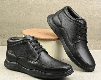 Bottes en cuir noir faites main, chaussures décontractées pour hommes, chaussures d'hiver élégantes