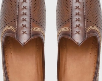 Jutti en cuir marron pour hommes, chaussures ethniques à enfiler, chaussures de mariage traditionnelles