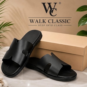 Sandales en cuir noir, mules d'été minimalistes, chaussures plates chics à bout ouvert, chaussures décontractées pour tous les jours