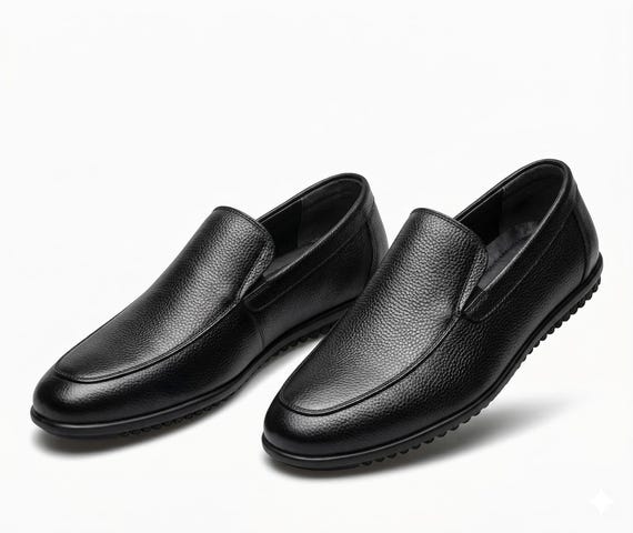 Premium Men's Black Leather Loafers - Genuine Pebbled Leather Slip-On Shoes, Comfortable Handmade Men's Casual Dress Shoes, Luxury Moccasins