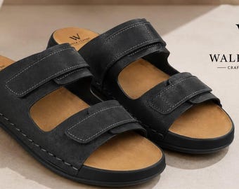 Sandales noires pour homme Momex, mules à double bride, chaussures de marche confortables, pantoufles d'été décontractées, chaussures à bride réglable.