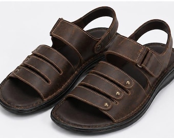 Sandales en cuir pour hommes, sandales romaines marron faites main, chaussures d'été décontractées, chaussures de marche confortables pour hommes