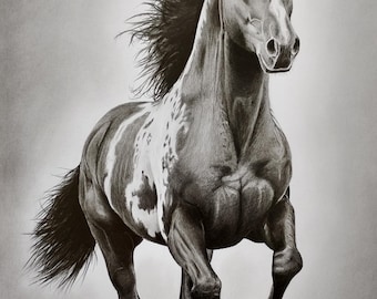 Realistische potloodtekening van een paard, A3-formaat – Arabische hengst, origineel grafietkunstwerk van een paard, handgemaakte dierenmuurdecoratie, cadeau voor paardenliefhebbers