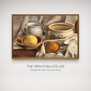 Natura morta vintage, vasi di ceramica con mele, decorazione rustica per la cucina (download digitale)