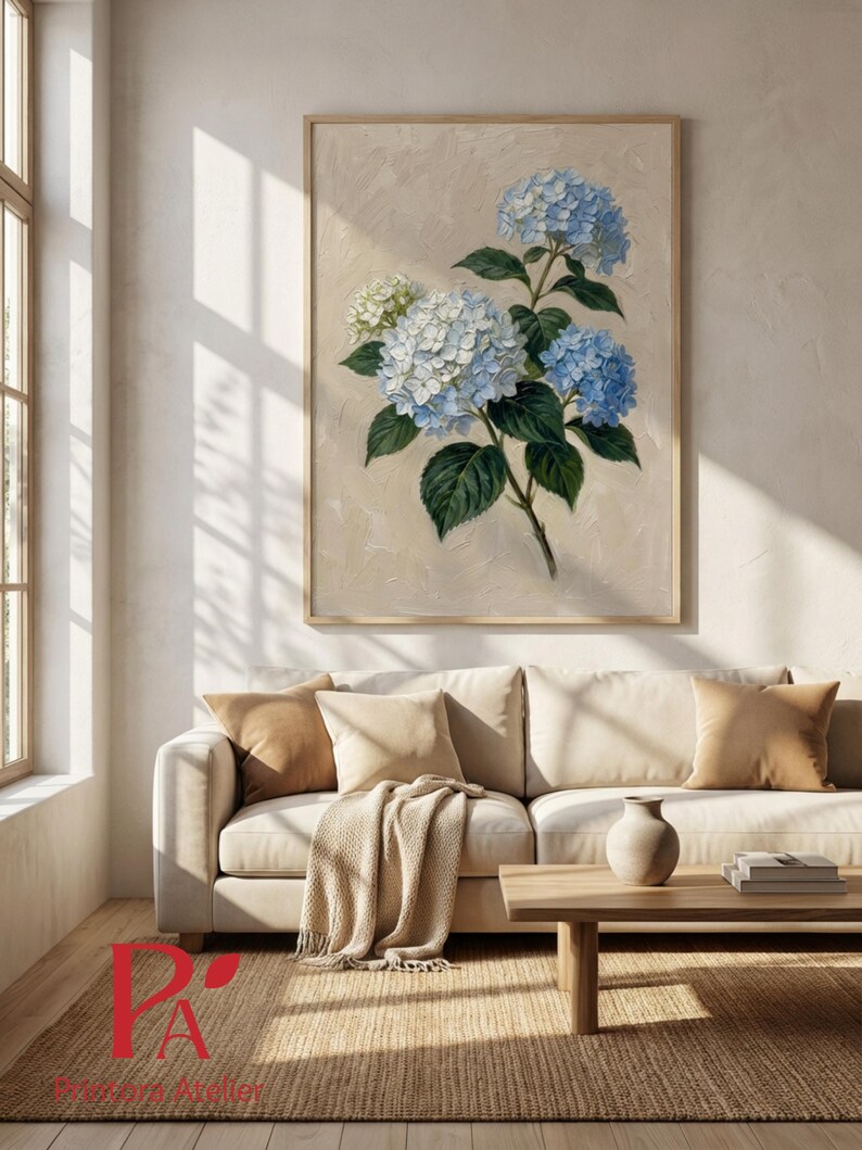 Vintage Blue Hydrangea Oil Painting Botanical Wall Art Printable ...