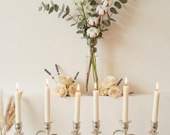 Par de candelabros vintage bañados en plata / Portavelas de 3 luces / Centro de mesa para bodas o cenas formales