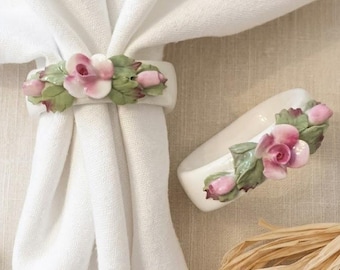 Vintage Aynsley Bone China Floral Napkin Rings | Set of 2 Hand Painted Roses