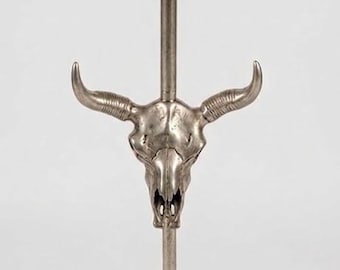 Handmade Nickel Bull Skull Side Table | Luxury Animal Accent Furniture, Rustic Statement Piece