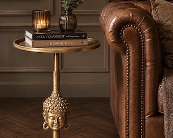 Antiker Messing Buddha Beistelltisch - Handgefertigter Akzentsockel | Luxus Sofa & Eingangsbereich