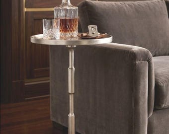 Handmade Norwegian Style Nickel Round Side Table, Minimalist Brass Accent Furniture