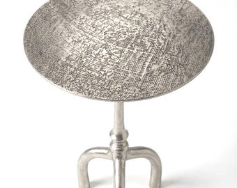 Handmade Jute Textured Nickel Side Table | Luxury Natural Accent Table