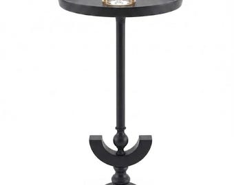 Mesa auxiliar negra de media luna / Mesa auxiliar escultural moderna para bebidas