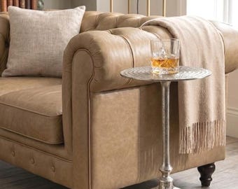 Mesa auxiliar de níquel hecha a mano con tablero texturizado de líneas redondas / Mesa auxiliar de diseño de lujo para bebidas