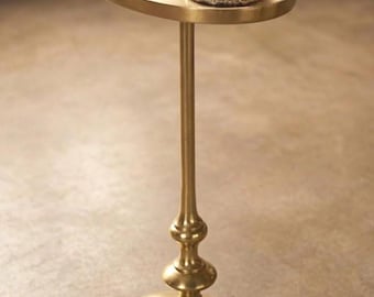 Handmade Antique Brass Oval Side Table | Luxury Drink Accent Table
