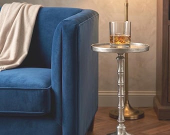 Handmade Nickel Bamboo Side Table | Brass Accent Living Room End Table