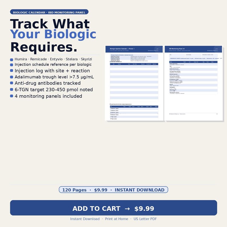 Crohn's Disease Medication Log Printable 120 Pages | IBD Biologic ...