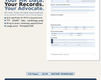 POTS Cardiology Visit Log | Dysautonomia Doctor Prep Organizer (PDF)