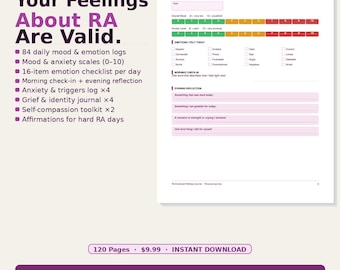 Rheumatoid Arthritis Emotional Wellness Journal | Mood, Anxiety, Grief Tracker (PDF Download)