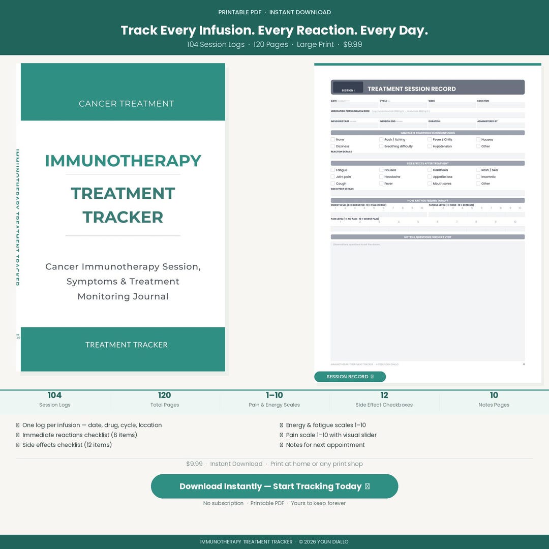 Immunotherapy Treatment Tracker | Cancer Session Log, Symptoms Journal ...