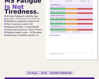 MS Fatigue Mobility Journal | Daily Log, Pacing Planner (PDF Download)
