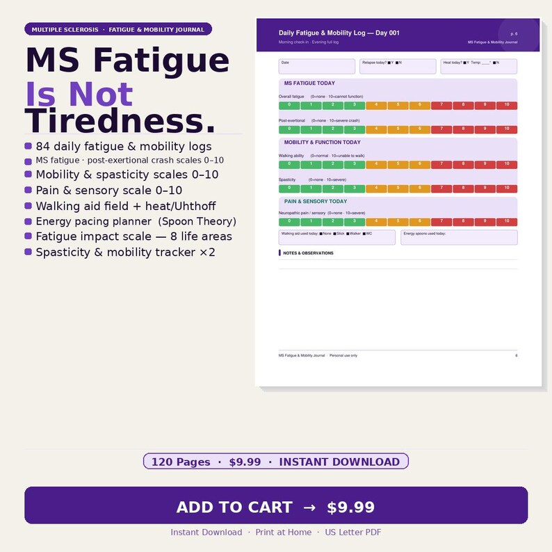 Mobility Log MS Fatigue Mobility Journal | Daily Log, Pacing Planner (PDF Download ...