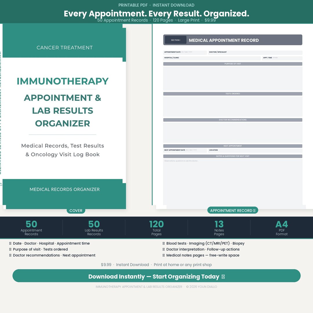 Immunotherapy Appointment Lab Results Organizer | Cancer Medical ...
