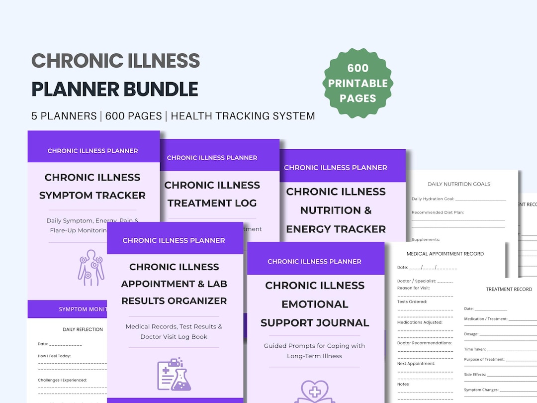 Chronic Illness Planner Bundle Printable Symptom Tracker Treatment Log ...