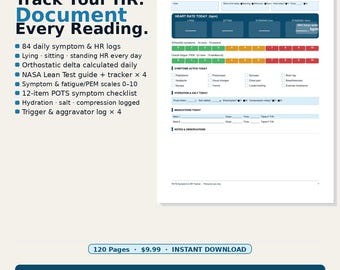 POTS Dysautonomia Daily HR & Symptom Tracker (PDF Download)