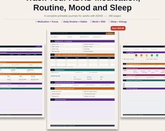 ADHD Journals Bundle | Medication, Routine, Mood, Sleep Tracker (PDF)