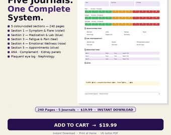 Lupus SLE Complete Organizer Printable 240 Pages | 5 Journals Symptom Medication Fatigue Emotional PDF