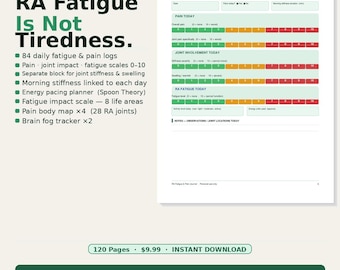 RA Fatigue & Pain Journal | Daily Log, Pacing Planner (PDF Download)