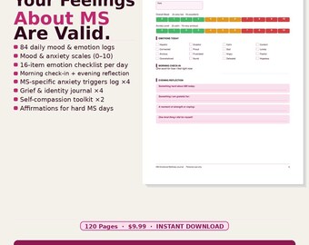 MS Emotional Wellness Journal | Daily Mood, Anxiety, Grief Tracker (PDF Download)