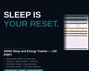 ADHD Sleep and Energy Tracker | Daily Log, Weekly Review (PDF Download)