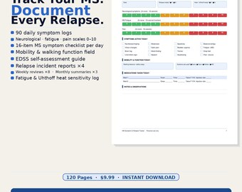 Multiple Sclerosis Journal Printable 120 Pages | Daily Symptom Tracker, EDSS Log, MS Diary PDF